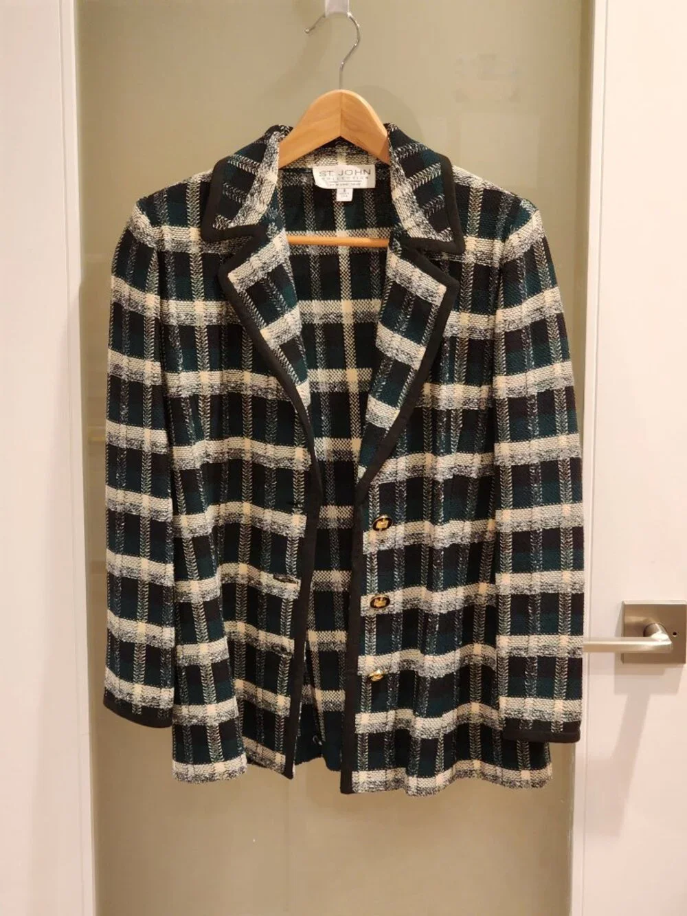Excellent!!| US 8| ST JOHN: Emerald Green/Black Classic Blazer Jacket - Picture 9 of 14